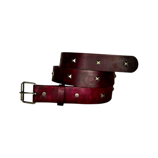 Burgundy Studded Leather Belt